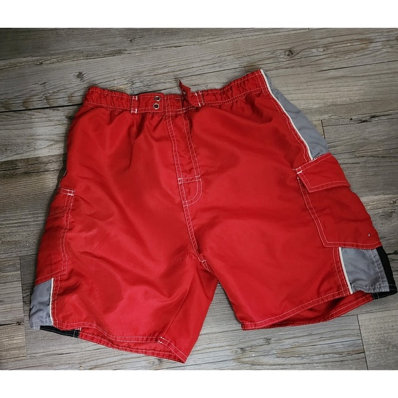 Other - Quad Sevett‎ Swim Trunks Cargo Pockets Red Gray Black Kids Size 8/10